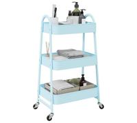 GeenYuu Storage Trolley 3 Tiers Blue Painted Steel 42 x 41.5 x 77 cm with 4 Wheels Two Lockable for Kitchen, Office, Bathroom, Transport and Organisation of Furniture, Tools, Drinks