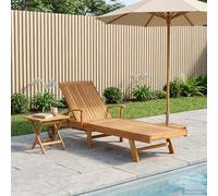 GeenYuu Sun Lounger Garden Lounger Made of Solid Teak Wood Brown with Adjustable Backrest and Footrest, Foldable with Integrated Side Table, Weatherproof for Patio, Balcony, Outdoor Use