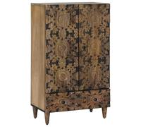 GeenYuu Tall Cabinet with Shelf, Brown, 60 x 33.5 x 100 cm, Solid Wood Mango Media Storage, Living Room, Storage Space, Drawer, Compartment, Door