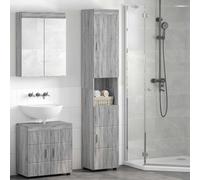 GeenYuu Tulum Bathroom Cabinet Set Grey Sonoma Wood Material 37 x 31.5 x 203 cm with Lots of Storage Space and Modern, Matte Surface for Bathroom Furniture and Laundry Area