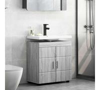 GeenYuu Tulum Bathroom Cabinet Set Grey Sonoma Wood Material 60 x 34 x 63 cm with Lots of Storage Space, Matte Surface, Bathroom Furniture for Sink and Guest Toilet, Space-Saving, Modern