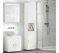 GeenYuu Tulum Bathroom Cabinet Set High Gloss White Made of Wood Material 37 x 31.5 x 203 cm with Lots of Storage Space Modern Matte Surface Ideal for Bathroom Furniture