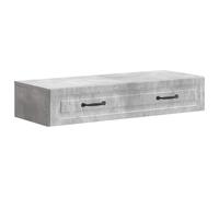 GeenYuu Wall Mounted Side Table Concrete Grey Wood Material 87.5 x 34.5 x 17 cm with Drawer and Locker Versatile Storage Space for Office Living Room Bedroom Hallway Organiser and Storage