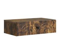 GeenYuu Wall Mounted Side Table Made of Wood in Smoked Oak with Drawer and Storage Space, 59 x 34.5 x 17 cm, Versatile for Living Room, Bedroom, Office, Space-Saving and Modern