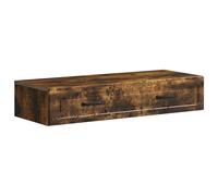 GeenYuu Wall Mounted Side Table Smoked Oak Wood Material with Drawer and Locker, 87.5 x 34.5 x 17 cm, Versatile Storage Space for Office, Living Room, Hallway and Bedroom