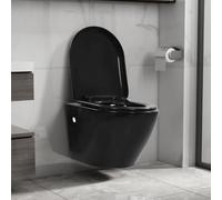 GeenYuu Wall-Mounted Toilet without Flushing Rim Ceramic Black with Soft-Close Mechanism, Rimless Design, Easy-Care Surface, 36 x 48 x 41.5 cm, Includes Seat and Mounting Accessories, Suitable for