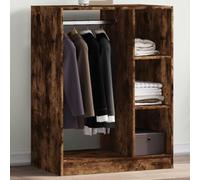 GeenYuu Wardrobe Smoked Oak Wood Material 77 x 48 x 102 cm Freestanding with Clothes Rail and Shelf, Space-Saving Organiser for Bedroom, Hallway, Hallway, Office