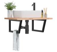 GeenYuu Washbasin Brackets, Pack of 2, Black Trapezoidal Steel, 25 x 60 cm, Sturdy Wall Mounting for Sink, DIY Shelf Holder, Towel Holder, Heavy Duty Assembly, Robust and Space-Saving