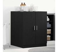 GeenYuu Washing Machine Cabinet Black Oak Effect Wood Material with 2 Doors, 70.5 x 71.5 x 91.5 cm, Sturdy Frame for Household and Laundry Room, Quiet Use, Accessories Compatible