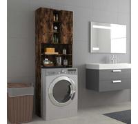 GeenYuu Washing Machine Cabinet Smoked Oak Wood Material 64 x 25.5 x 190 cm with 2 Doors 9 Compartments Space Saving for Laundry Room Household Accessories Stable and Quiet Storage Space
