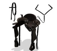 GeenYuu Western Saddle Genuine Leather 15 Inch Black with Halter and Chest Blade, Riding Saddle for Horse and Pony, Versatile Equestrian Accessories for Dressage, Jumping and Hiking Riding Comfort