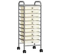 GeenYuu White Plastic Drawer Trolley with 10 Drawers 32 x 36.5 x 90 cm, 4 Rotating Wheels, Sturdy Chrome Frame, Mobile Trolley for Workshop, Office, Garden, Transport and Storage