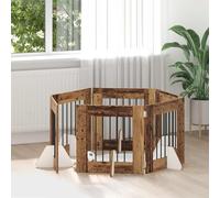 GeenYuu Wooden Dog Gate with 6 Stands 60 x 60 cm Old Wood Design Foldable and Space-Saving for Indoor Use, Versatile Barrier, Playpen, Enclosure