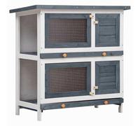 GeenYuu Wooden Rabbit Hutch with 4 Doors, Multistorey, Grey, Weatherproof with Green Roof, Wire Mesh, 90 x 45 x 90 cm, Suitable as a Small Animal Cage, Rabbit Hutch and Guinea Pig Cage