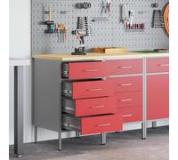 GeenYuu Workbench with Drawers 2 Pieces Red and Grey Wood and Steel 100 x 55 x 85 cm Workshop Cabinet with 8 Drawers for Garage Basement Hobby Room Order and Storage