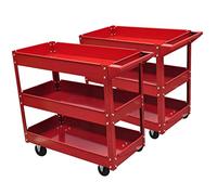 GeenYuu Workshop Trolley with 3 Shelves, Painted Steel, Pack of 2, 840 x 410 x 780 mm, 100 kg Load Capacity, Swivel Wheels, Practical Handle for Workshop, Garage and Transport