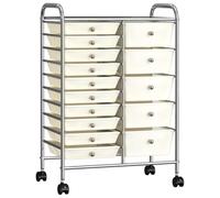 GeenYuu XXL Drawer Trolley White with 15 Plastic Drawers 63 x 36.5 x 90.5 cm, 4 Rotating Wheels, Robust Chrome-Plated Frame, Ideal as a Workshop Trolley, Transport Trolley for Office and Garden