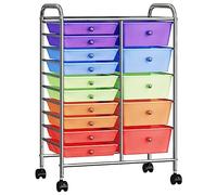 GeenYuu XXL Drawer Trolley with 15 Drawers Multicoloured Plastic 63 x 36.5 x 90.5 cm Trolley Workshop Trolley with 4 Wheels for Transport and Organisation in the Office and Garden