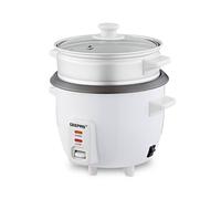 Geepas 0.6L Rice Cooker With Vegetable Steamer Non-Stick Inner Pot Automatic Cooking In White White