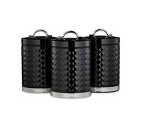 GEEPAS Argyle 3-Piece Tea Coffee Sugar Canisters Set | 1.3L Airtight Durable Carbon Steel Material Lids & Body | Kitchen Storage Canisters Keeps Contents Fresh Aromatic & Flavourful | Black