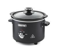 GEEPAS 1.5 L Slow Cooker 3 Temperature Setting Easy Clean Matt Design Black | Removable Easy-Clean Ceramic Bowl Tempered Glass Lid & Cool Touch Handles
