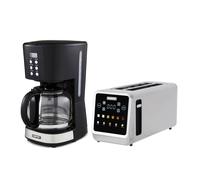 GEEPAS 1.5L Filter Coffee Machine & DIGITAL 4 Slice Long Slot Toaster Set | 900W Programmable Drip Coffee Maker 1450W Stainless Steel LED Display
