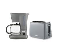 Geepas 1.5L Coffee Maker & 2-Slice Toaster Set 650W, 6 Browning Levels in Grey Geepas Grey