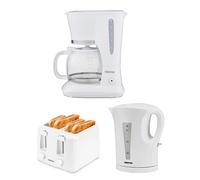 GEEPAS 1.5L Filter Coffee Machine, 1.7L Electric Kettle & 4 Slice Toaster Combo Set | 800W Coffee Maker for Instant Coffee Espresso | 2200W Cordless Jug Kettle Auto Shut Off | 1400W Toaster White