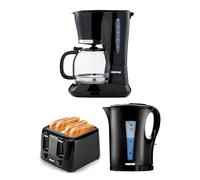 GEEPAS 1.5L Filter Coffee Machine, 1.7L Electric Kettle & 4 Slice Toaster Combo Set | 800W Coffee Maker for Instant Coffee Espresso | 2200W Cordless Jug Kettle Auto Shut Off | 1400W Toaster Black