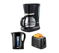 GEEPAS 1.5L Filter Coffee Machine, 1.7L Kettle & 2 Slice Toaster Set Black | Automatic Shut-Off, Boil-Dry Protection, Reusable Nylon Filter, Fast Boiling 2200W Jug Kettle, 650W Toaster 6 Browning Level