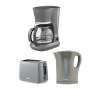 GEEPAS 1.5L Filter Coffee Machine, 1.7L Kettle & 2 Slice Toaster Set Grey