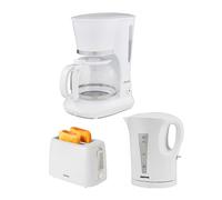 GEEPAS 1.5L Filter Coffee Machine, 1.7L Kettle & 2 Slice Toaster Set White | Automatic Shut-Off, Boil-Dry Protection, Reusable Nylon Filter, Fast Boiling 2200W Jug Kettle, 650W Toaster 6 Browning Level