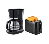 GEEPAS 1.5L Filter Coffee Machine & 2 Slice Toaster Combo Set | 800W Coffee Maker for Instant Coffee Espresso Macchiato & More | 650W Toaster For Thin Small Bread Slice 6 Browning Levels Black
