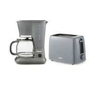 GEEPAS 1.5L Filter Coffee Machine & 2 Slice Toaster Combo Set | 800W Coffee Maker for Instant Coffee Espresso Macchiato & More | 650W Toaster For Thin Small Bread Slice 6 Browning Levels Grey