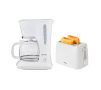 GEEPAS 1.5L Filter Coffee Machine & 2 Slice Toaster Combo Set | 800W Coffee Maker for Instant Coffee Espresso Macchiato & More | 650W Toaster For Thin Small Bread Slice 6 Browning Levels White