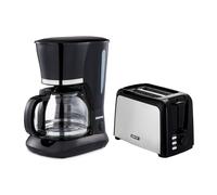 GEEPAS 1.5L Filter Coffee Machine & 2 Slice Toaster Combo Set | 800W Coffee Maker for Instant Coffee Espresso Macchiato & More | 750W Bread Toaster 7 Browning Levels Crumb Tray Cord Storage Black