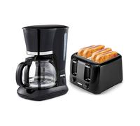 GEEPAS 1.5L Filter Coffee Machine & 4 Slice Toaster Combo Set | 800W Coffee Maker for Instant Coffee Espresso Macchiato & More | 1400W Toaster For Thin Small Bread Slice 6 Browning Levels Black