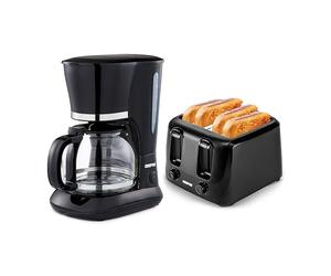 GEEPAS 1.5L Filter Coffee Machine & 4 Slice Toaster Combo Set | 800W Coffee Maker for Instant Coffee Espresso Macchiato & More | 1400W Toaster For Thin Small Bread Slice 6 Browning Levels Black