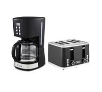 GEEPAS 1.5L Filter Coffee Machine & 4 Slice Toaster Combo Set | 900W Programmable Drip Coffee Maker for Instant Coffee Espresso 40min Keep Warm Timer 1600W Bread Toaster 7 Browning Levels Crumb Tray