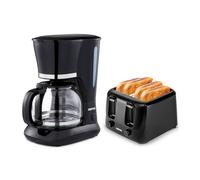 GEEPAS 1.5L Filter Coffee Machine & 4 Slice Toaster Combo Set | 800W Coffee Maker for Instant Coffee Espresso Macchiato & More | 1400W Toaster For Thin Small Bread Slice 6 Browning Levels Black