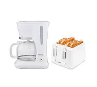 Geepas 1.5L Filter Coffee Machine & 4 Slice Toaster Combo Set in White Geepas White