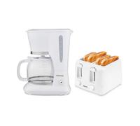 Geepas 1.5L Filter Coffee Machine & 4 Slice Toaster Combo Set in White Geepas White