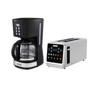 Geepas 1.5L Filter Coffee Machine & 5-In-1 Digital 4 Slice Long Slot Toaster Combo Set