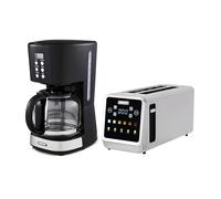 GEEPAS 1.5L Filter Coffee Machine & 5-in-1 DIGITAL 4 Slice Long Slot Toaster Combo Set | 900W Programmable Drip Coffee Maker for Instant Coffee Espresso | 1450W Stainless Steel Housing LED Display