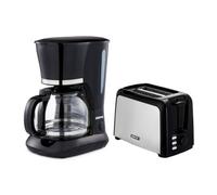 GEEPAS 1.5L Filter Coffee Machine & 2 Slice Toaster Combo Set | 800W Coffee Maker for Instant Coffee Espresso Macchiato & More | 750W Bread Toaster 7 Browning Levels Crumb Tray Cord Storage Black
