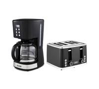 GEEPAS 1.5L Filter Coffee Machine & 4 Slice Toaster Combo Set | 900W Programmable Drip Coffee Maker for Instant Coffee Espresso 40min Keep Warm Timer 1600W Bread Toaster 7 Browning Levels Crumb Tray