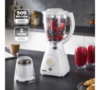GEEPAS 2-in-1 Food Jug Blender & Smoothie Blender | Ice Crusher Stainless Steel Blades 4 Speeds Pulse Mode | 1.5L Jar Smoothie Milkshake Maker Coffee/Spice Grinder Mill | 2 Year Warranty 550W White