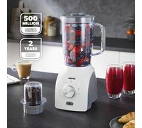 Geepas 600W 2 in 1 Food Jug Blender, 1.8L Jar & 60G Mini Coffee Spice Mill | 6 Pcs Stainless-Steel Blades with 3 Speed & Pulse Option | Turbo Button for Ice Crushing, Overheat Protection, White