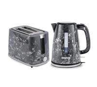 Geepas 1.7L 2200W Cordless Electric Kettle, 900W 2 Slice Bread Toaster Combo Set | 360° Rotational Base Concealed Heating & Strix Control 7 Level Browning Control Crumb Tray | Black | Skye