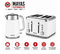 GEEPAS 1.7L 3000W Electric Kettle & 4 Slice Toaster Kitchen Set Arcus White